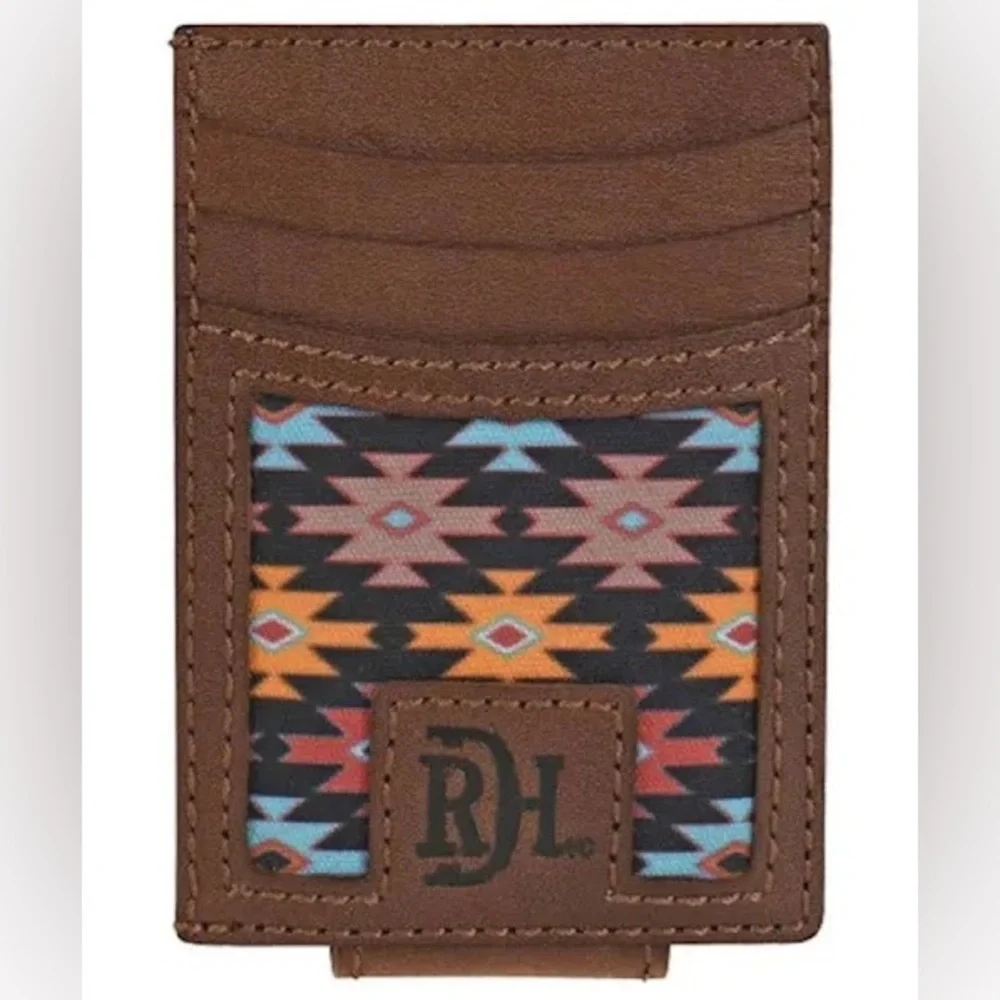 NEW Red Dirt Hat Co Mens Leather Southwest Canvas Card Case